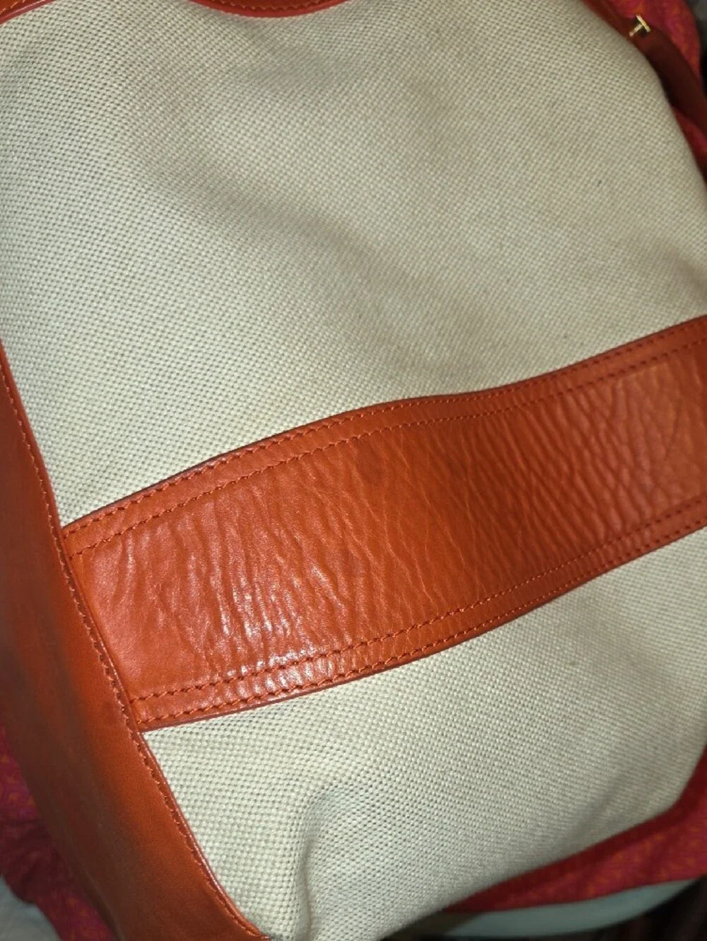 Tory Burch Cream Canvas Tote with Tan Leather Trim